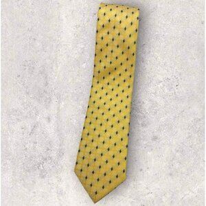 NEW HISDREN Silk Tie XL Yellow Blue Geometric W:3.4"